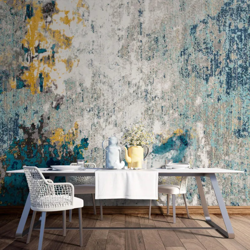Murale texture abstraite sarcelle et or, L 108 po x l 96 po