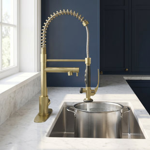 Brushed Gold High Arc Commercial Style Pull-Down Kitchen Faucet with Pot Filler