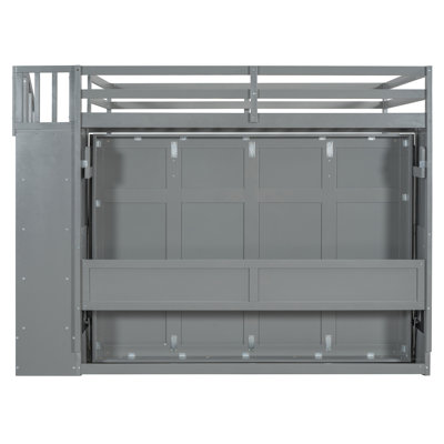 Full Size Over Full Murphy Bed with Hydraulic Lift and Desk, Space-Saving Wall Bed for Home Office, Gray