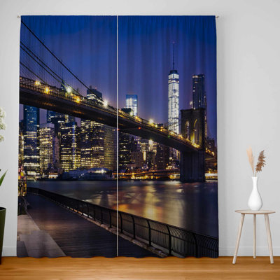 City at Night Blackout Window Curtain Pair for Home Decor