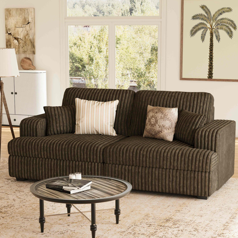 Bianca Wide Plush Corduroy 2 Seater Sofa Apartment Couch With Removable Cushion Cover, Brown