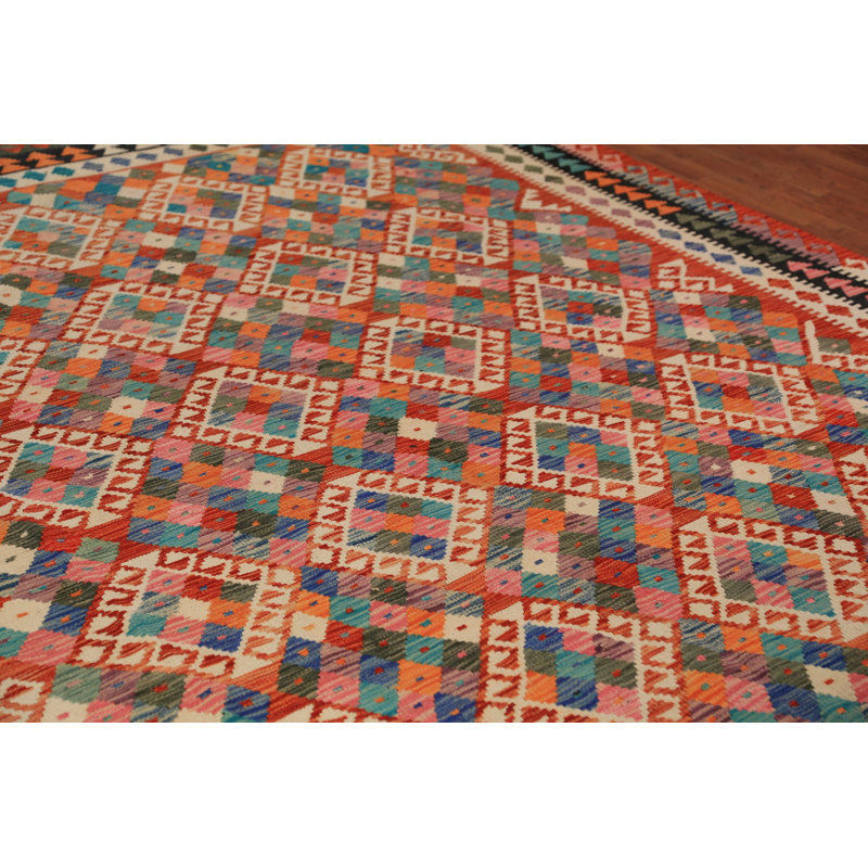 Orange Geometric Kilim Oriental Area Rug 8x11