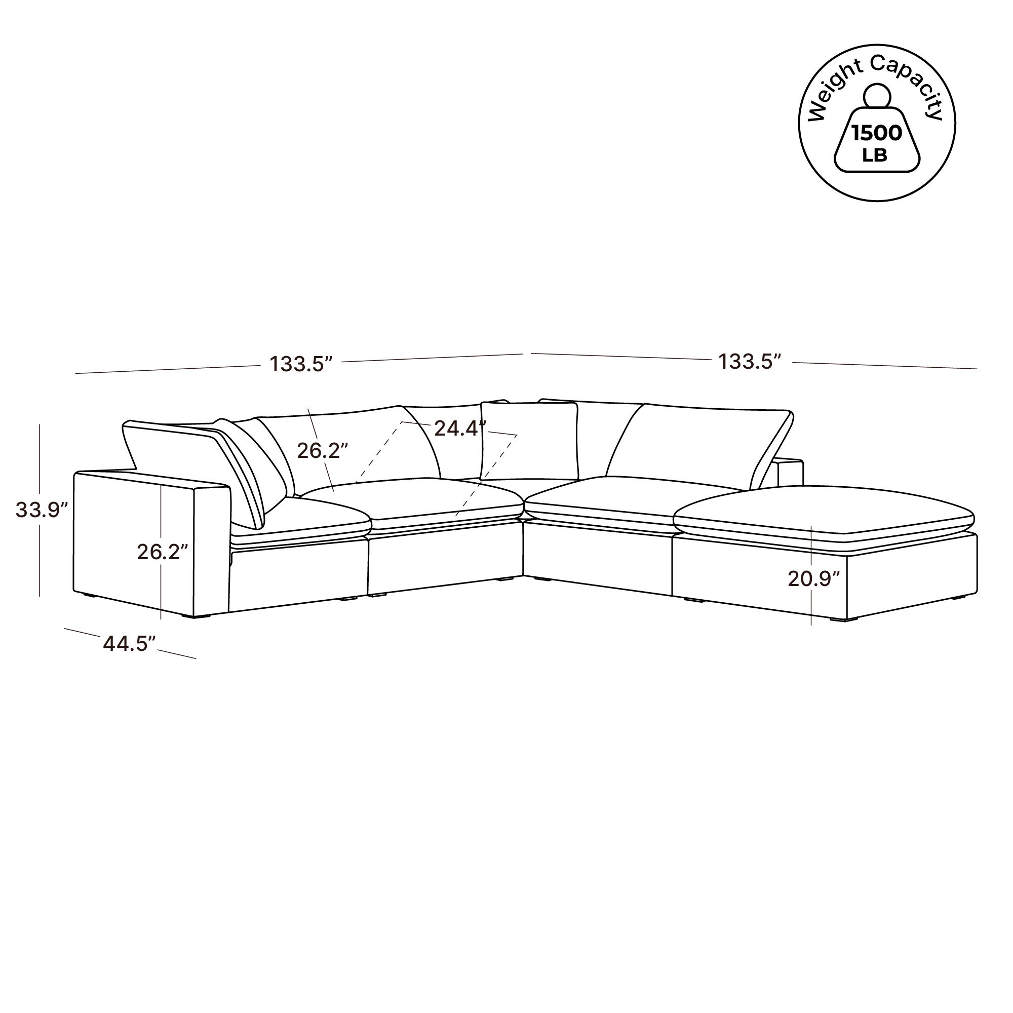 Calana Luxe 6-Piece Modular Sectional, Slate, 4 Piece (2 Corner, 1 Armless, 1 Ottoman)