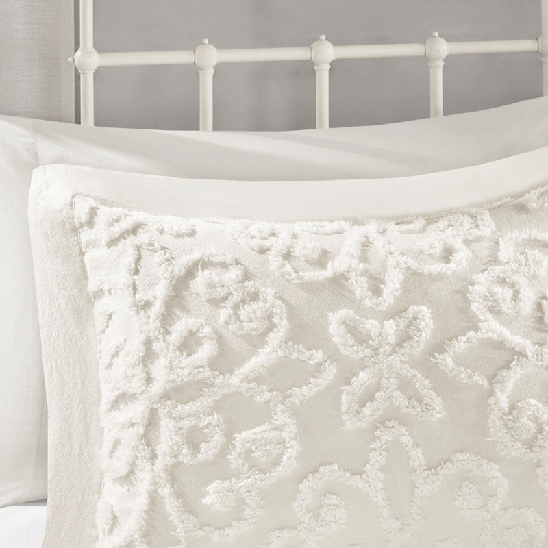 Couvre-lit en coton chenille double / grand, 3 pièces, avec 2 taies décoratives, pièce lavable à la machine, assorti pour une nuit de charme