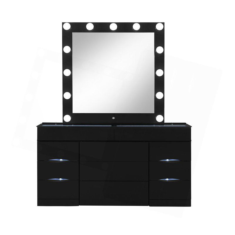Ensemble de coiffeuse avec tabouret, Noir