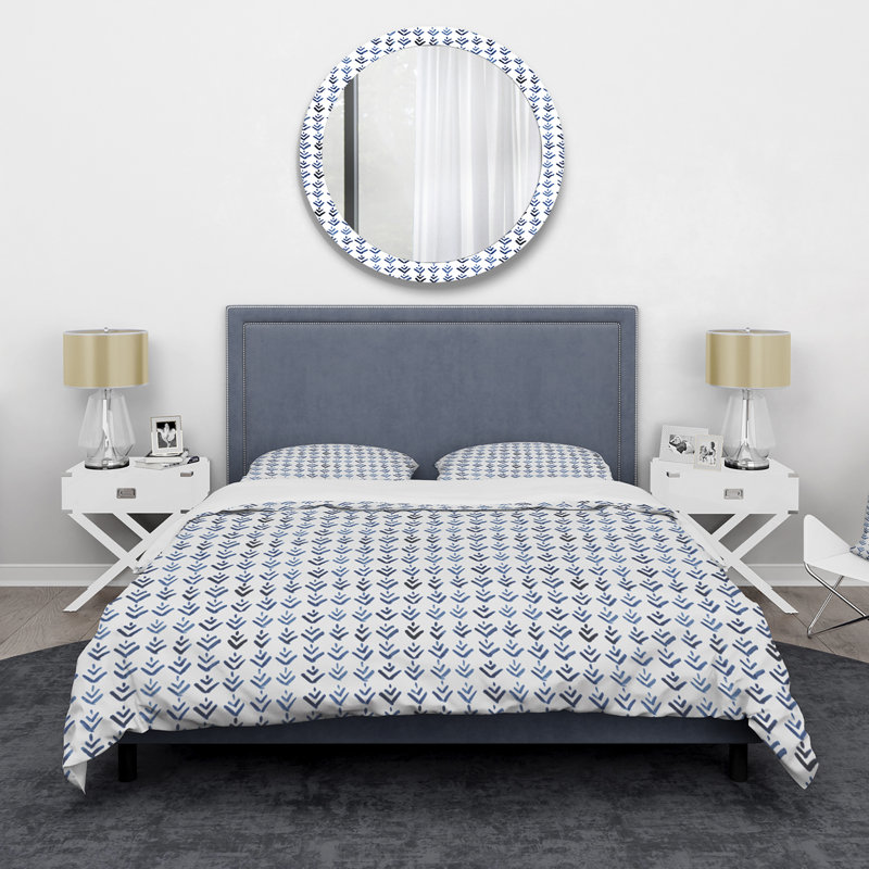 Blue Triangular Geometrics - Ensemble de housse de couette moderne Mid-Century - Microfibre de polyester
