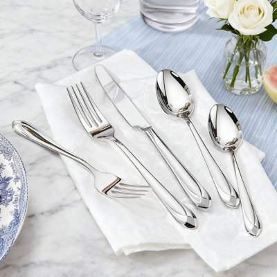 Premium Astra 45-Piece Flatware Set For 8, 18/10 Stainless Steel Mirror Finish Cutlery Set, Dishwasher Safe Modern Silverware For Dining And Entertaining