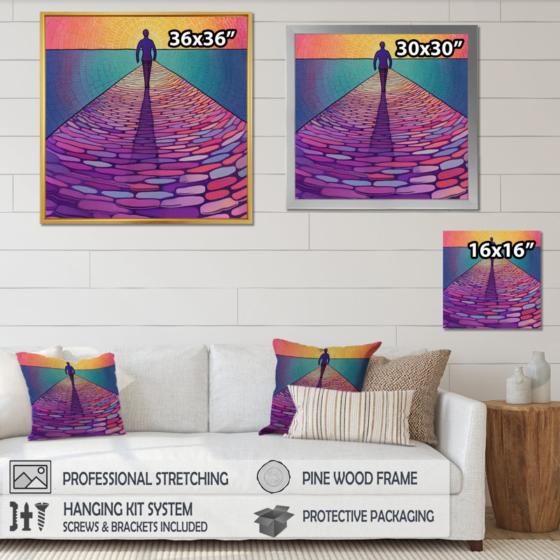 " Man Walking Towards Horizon Of Light ", Black Floater Framed, 30" H x 30" W x 1" D