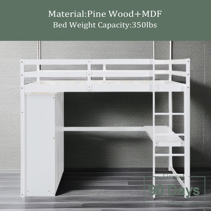 Lit mezzanine double avec tiroirs Dimmick Kids, Blanc