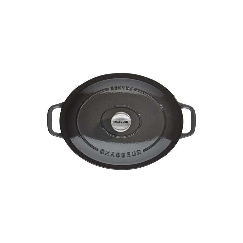 Chasseur French Enameled Cast Iron Oval Dutch Oven, 5.3-Quart, Caviar, Gray, 15" H x 10" W x 10" D