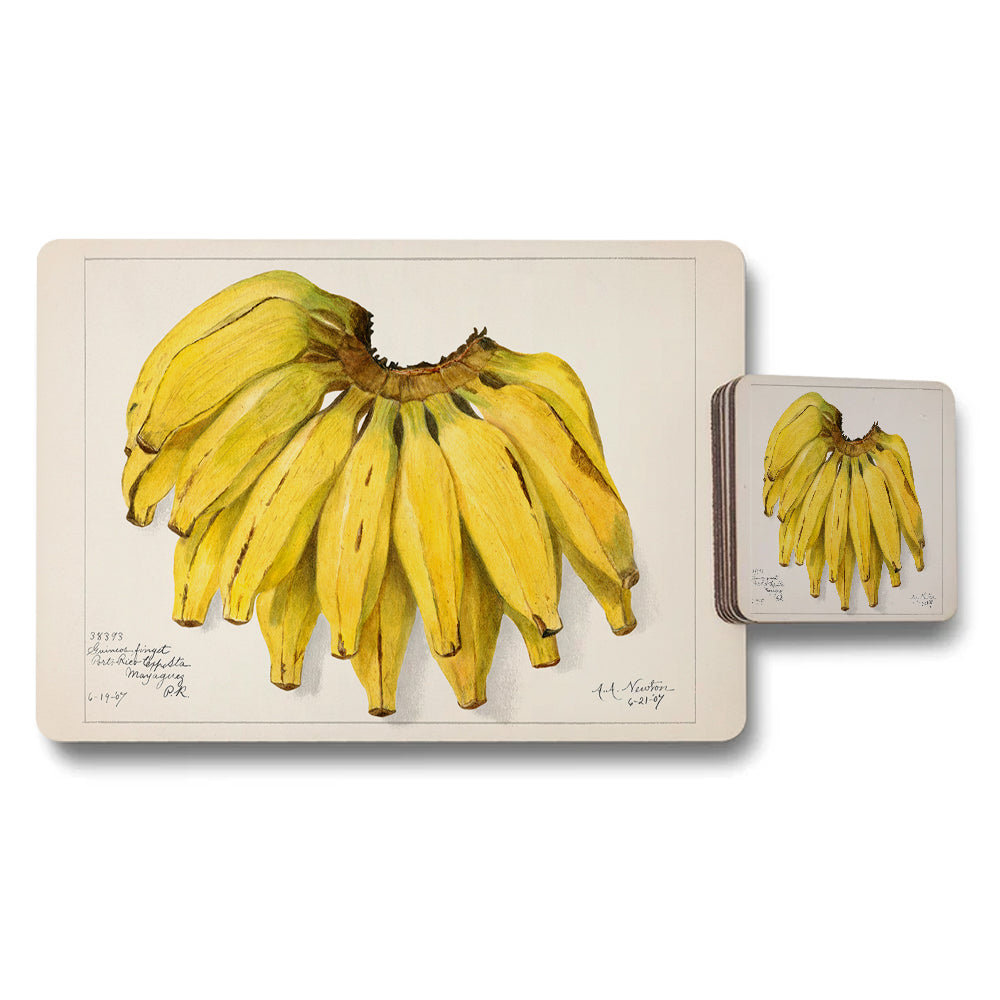 Banana Botanical Placemat And Coaster Set Vintage Fruit Illustration
