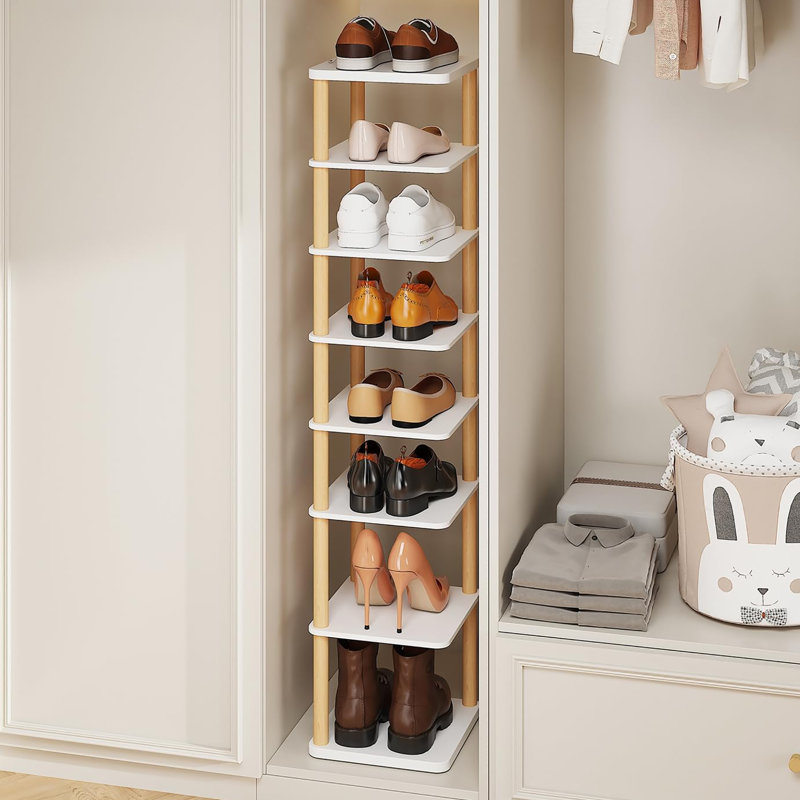 Narrow 8 - Tier Wooden Shoe Rack, Freestanding and Suitable for Multiple Scenes, White