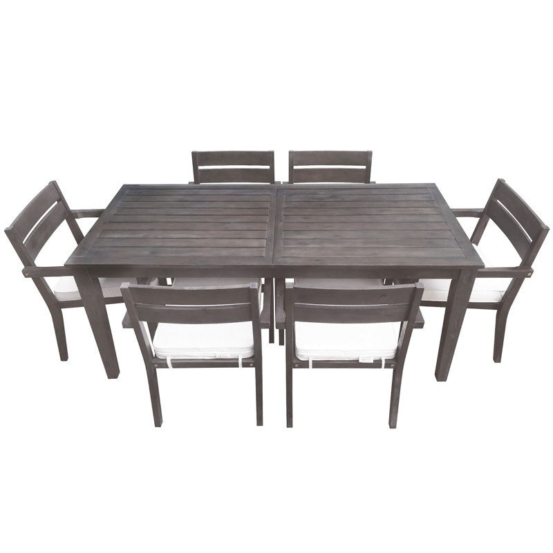 Ensemble de salle à manger d'extérieur 7 pièces en bois d'acacia avec coussins, Gray