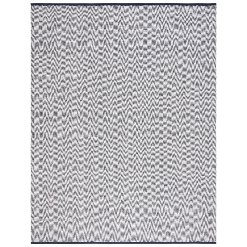 Tapis bleu marine / ivoire en laine tissé à la main Vermont, Rectangle 8 pi x 10 pi