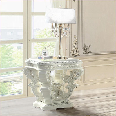 Table basse carrée antique blanche pour piédestal floral décoratif intérieur / extérieur Garniture argentée