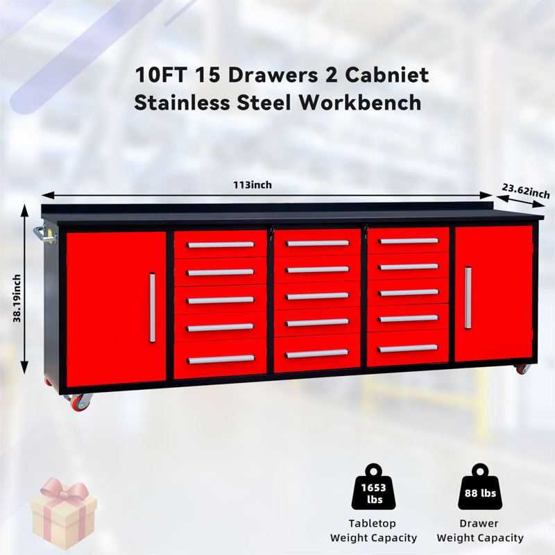 Armoire de rangement de 10 pi avec banc de travail, une solution polyvalente et robuste pour vos besoins de rangement et d'espace de travail