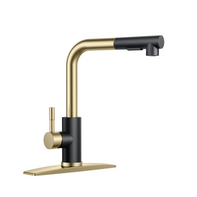 Pull Down Single Handle Kitchen Faucet With Deck Plate, Handles and Supply Lines