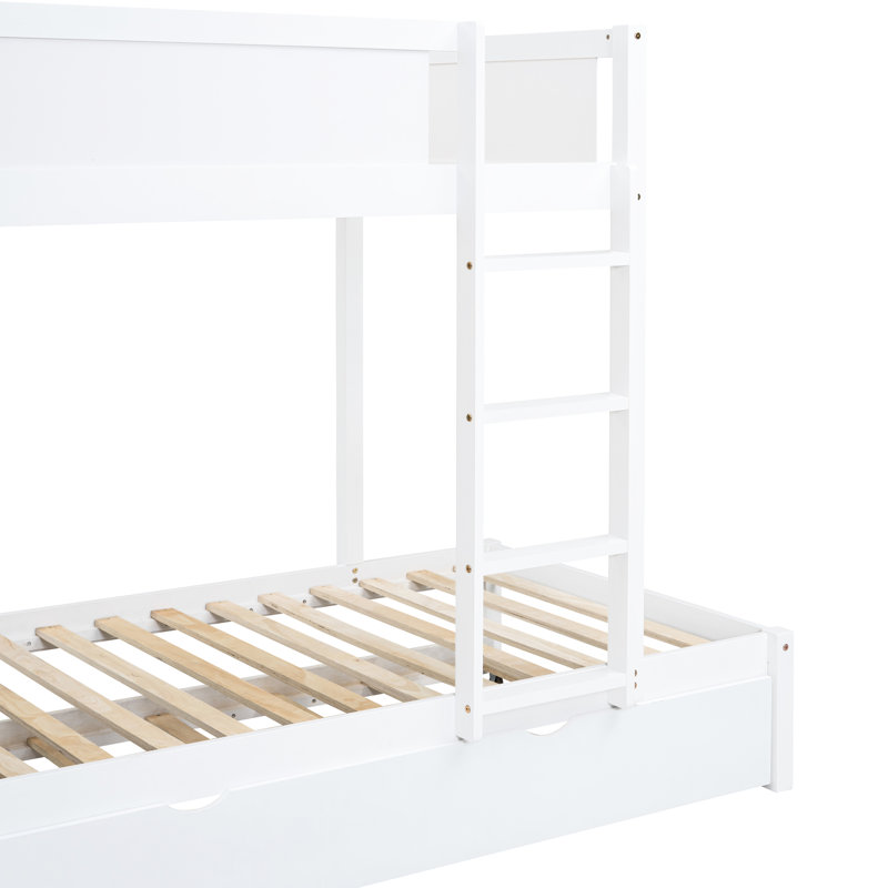 White Twintwin Bunk Bed With Outlets And Desk - Modern Bedroom Accessory Useful Storage, Desk, Twin Trundle