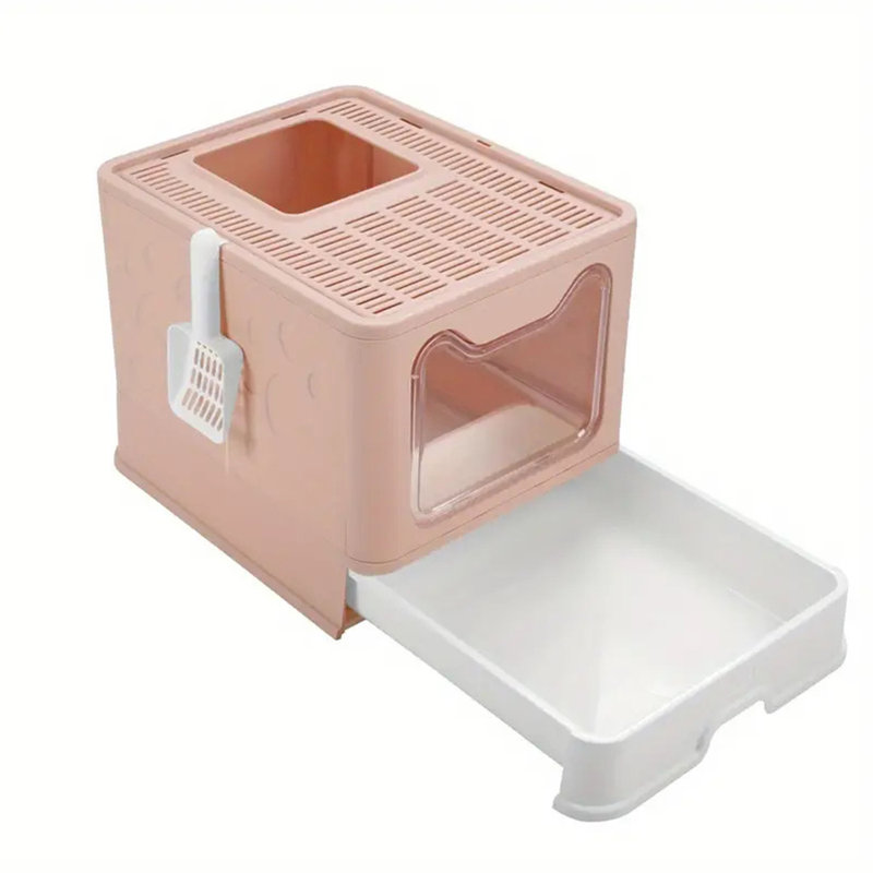 Tanju   Plastic Enclosed Litter Box with Scoop, Pink