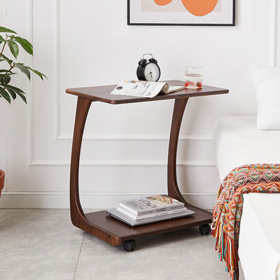 Table d'appoint rectangulaire en bois massif couleur noyer
