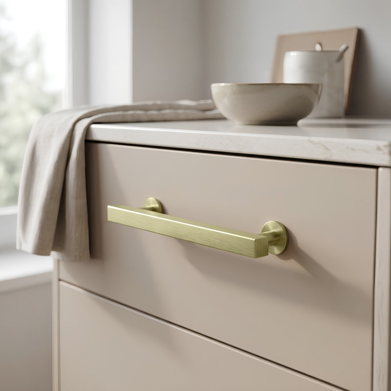 Poignée d'armoire contemporaine 4 po POM40U3-UNL, laiton massif, laiton non laqué, Laiton non laqué