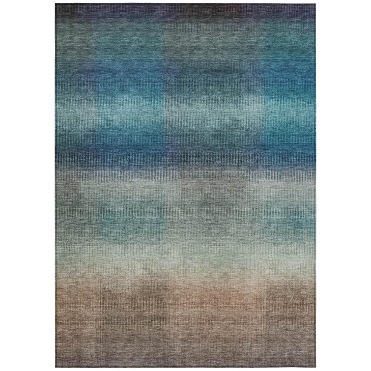 Machine Washable Indoor/Outdoor Xhevrie Blue Rug