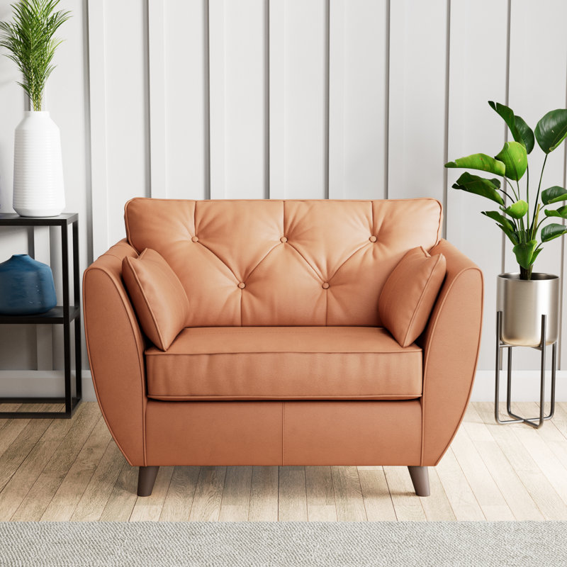 Marylin Leather Snuggle Chair, Saddle, Dark Wood