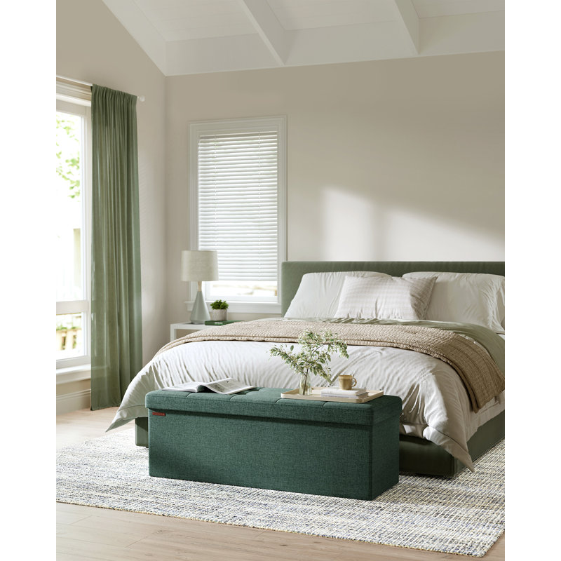 110x38x38cm Linen Upholstered Storage Bench, Retro Green