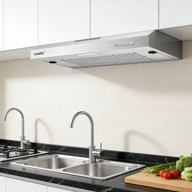 60cm Stainless Steel Under Cabinet Mount Range Hood with 3-Speed Modes