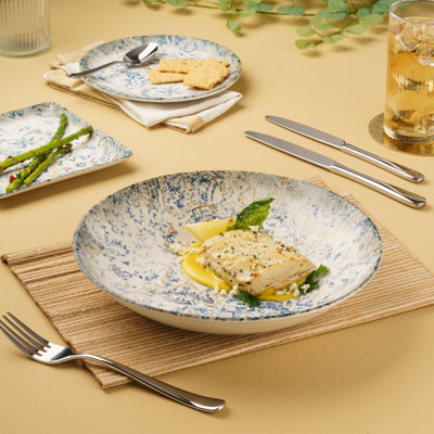Assiette creuse ronde en porcelaine de qualité supérieure de 10,2 po avec passe-partout rond en porcelaine de qualité supérieure de Croisière-Croisière | Va au micro-ondes et au lave-vaisselle