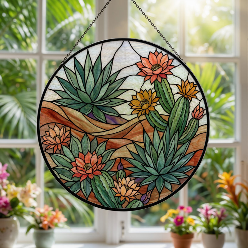 Stained Glass Stained Glass Window Panel，12"H, 12"H