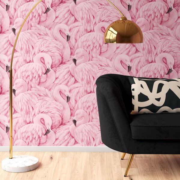 BLUE MED FLAMINGO WALLPAPER - Paper Moon