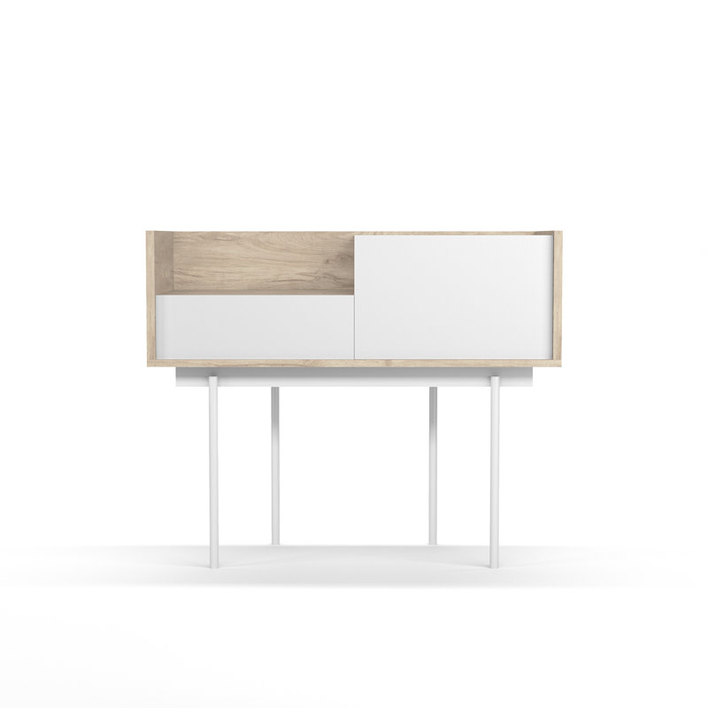 Amesfield 98cm Console Table, White, Light Oak/White, 84cm x 98cm x 42cm