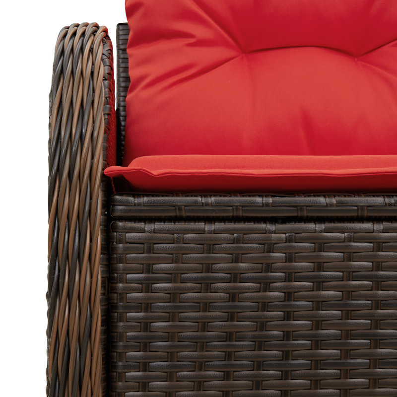  Canapé de jardin 2 places avec rangement et coussins en rotin de polyester brun, Structure brune / coussin rouge