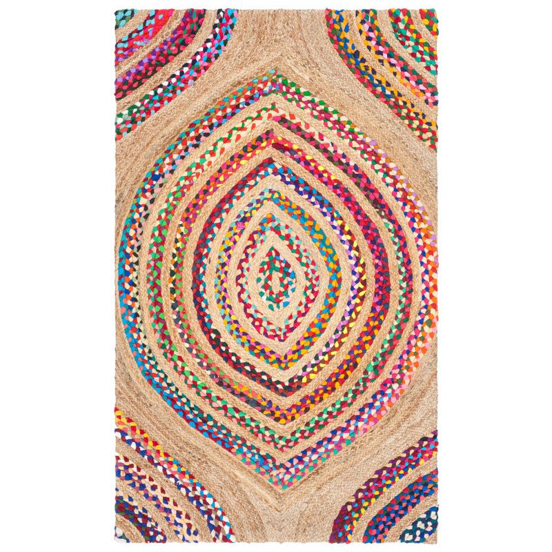 Abhay Hand Woven Jute/Chindi Geometric Rug in Natural, Rectangle 3' x 5'