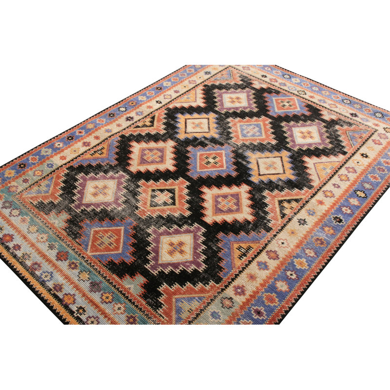 Distressed Homage Hand Knotted Wool Geometric Area Rug, Rectangle 13' x 19'