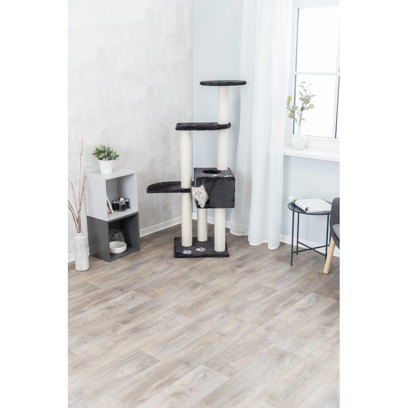 Tour pour chat 56 po avec poteaux à griffer, arbre à chat avec maisonnette et plate-forme pour chat, Trixie, Gris foncé