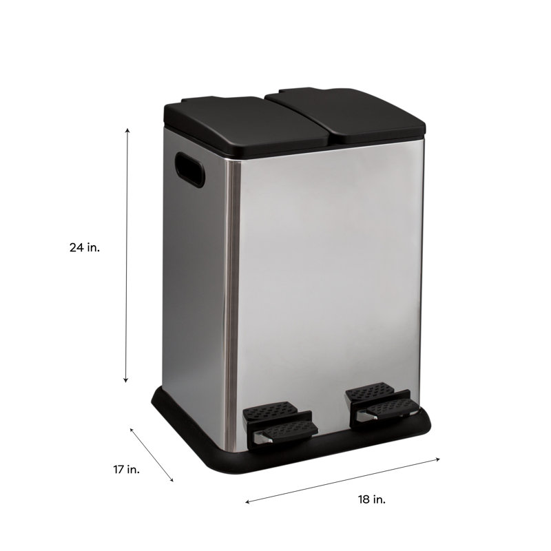 Silver Stainless Steel Dual Compartment Pedal Kitchen Recycling Bin