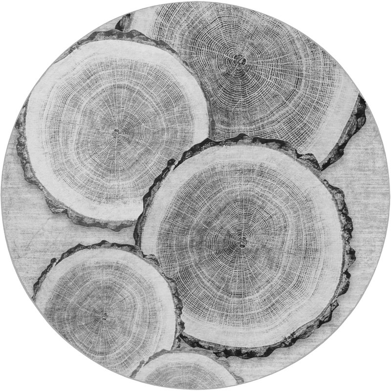 Premium Machine Washable Dream Shag ADS575 Wood Slices Rug, Gray, 8' Round