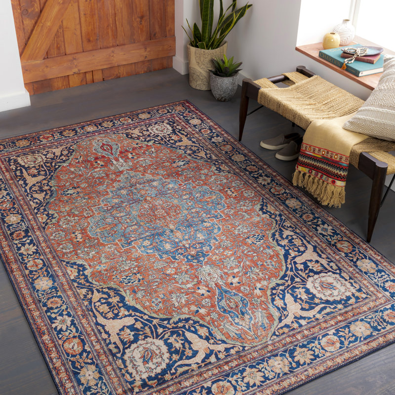 Tapis oriental bleu marine Dipak, Rectangle 7 pi 6 po x 9 pi 6 po