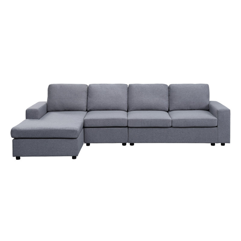 Canapé moderne avec méridienne réversible Dunl, Lin gris pâle, H 33,05 po x l 120,55 po x P 61,05 po