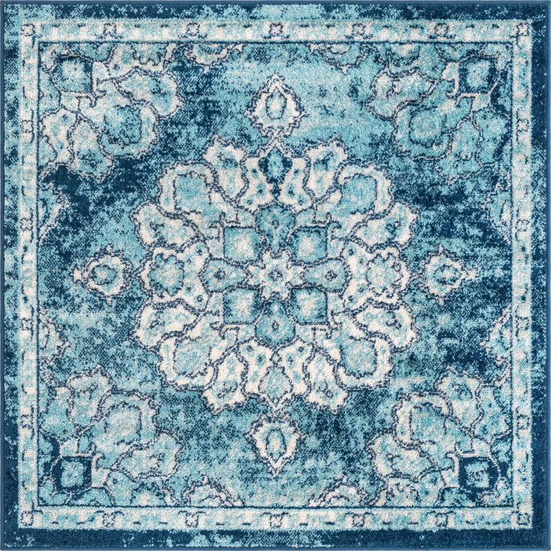 Tapis bleu / ivoire Beecham, Carré 4 pi