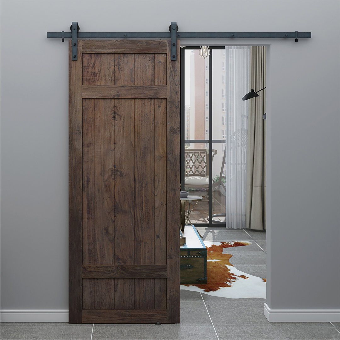 Paneled Wood Unfinished Barrel Barn Door without Installation Hardware Kit Renin 