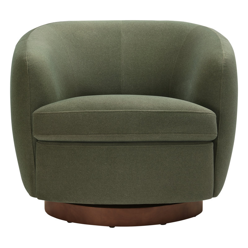 Fauteuil demi-tonneau pivotant rembourré Marcy, Velours performance vert forêt Vesper / brun