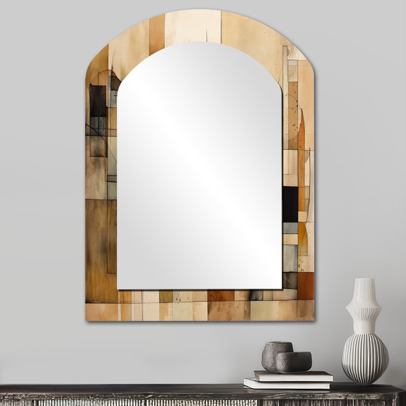 Modernist Expressions IV - Midcentury Modern Asymmetrical Large Mirror, Modern Arch Unique Wall Mirror Decor, Printed Metal Art