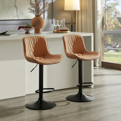 Tabouret de bar réglable rond en similicuir Roundhill Furniture Kovyn, ensemble de 2, brun clair