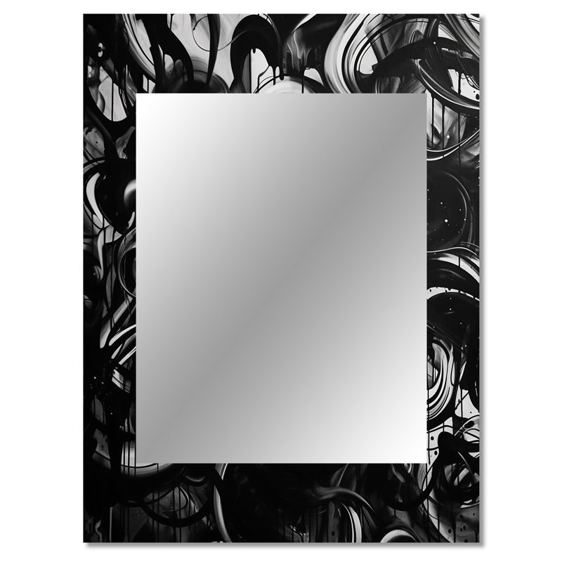 Noir et graffiti de marbre II - miroir mural décoratif en marbre, miroir noir, impression d'art en métal, 40 po x 30 po