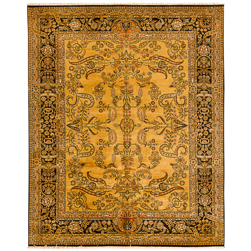 Tapis doré et noir de haute qualité noué à la main