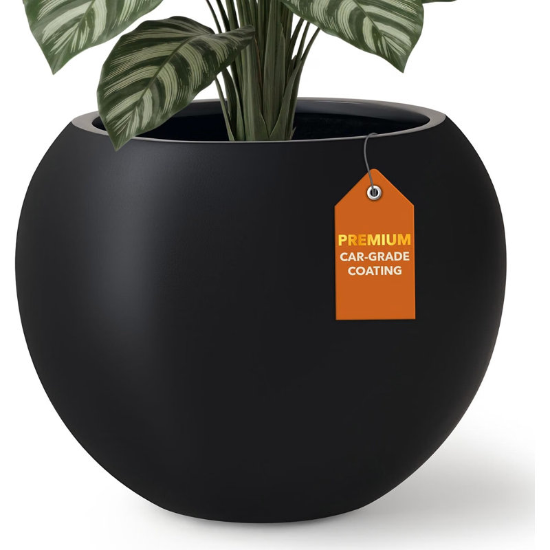 Kute Nest Indoor/Outdoor Fiberstone Globo Ball Planter - Tricorn Black 12"D (Opening 7.8"), Black, 9.7" H x 12" W x 12" D