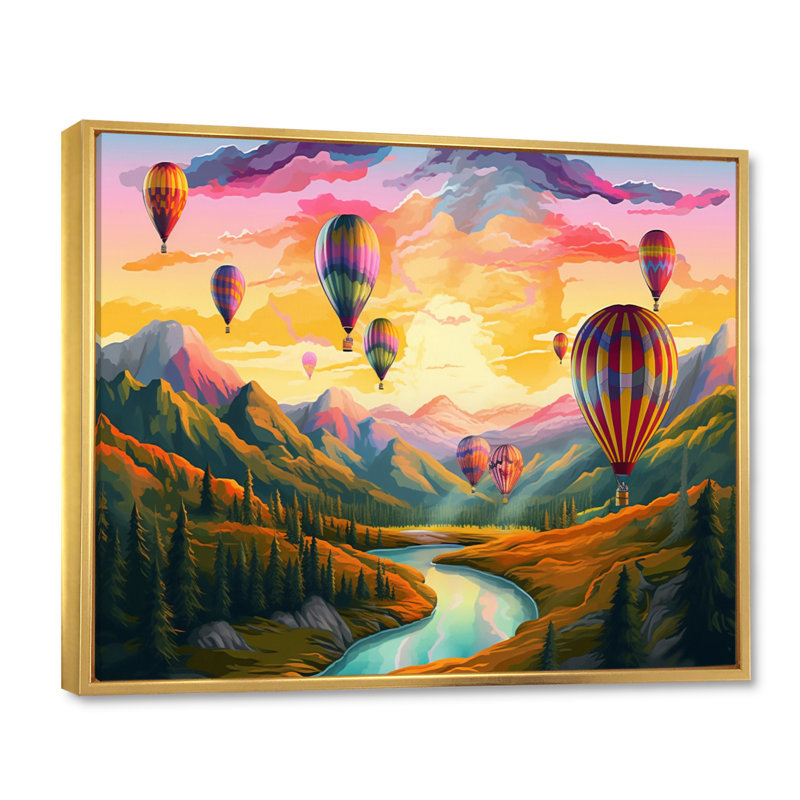 Hot Air Ballon Bold Scenery I - impression, H 30 po x l 40 po x P 1,5 po, Cadre flottant doré